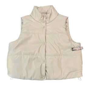 NWT No Boundaries Women's‎ Ivory Faux Leather Puffer Button Front Vest Size XXL